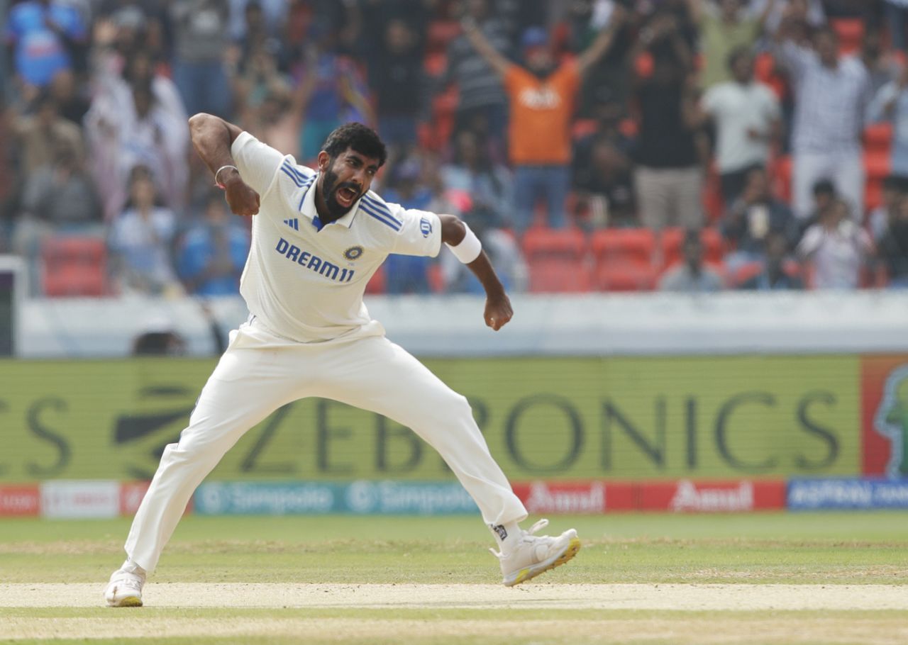 Jasprit Bumrah is fired up after bowling Ben Duckett, India vs England, 1st Test, Hyderabad, 3rd day, January 27, 2024