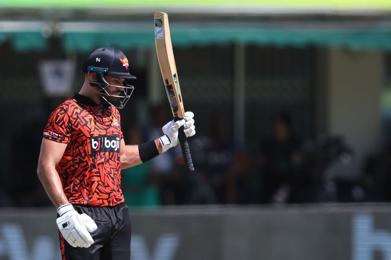 Aiden Markram celebrates his half-century, Sunrisers Eastern Cape vs MI Emirates, SA20 2024, Gqeberha, January 27, 2024