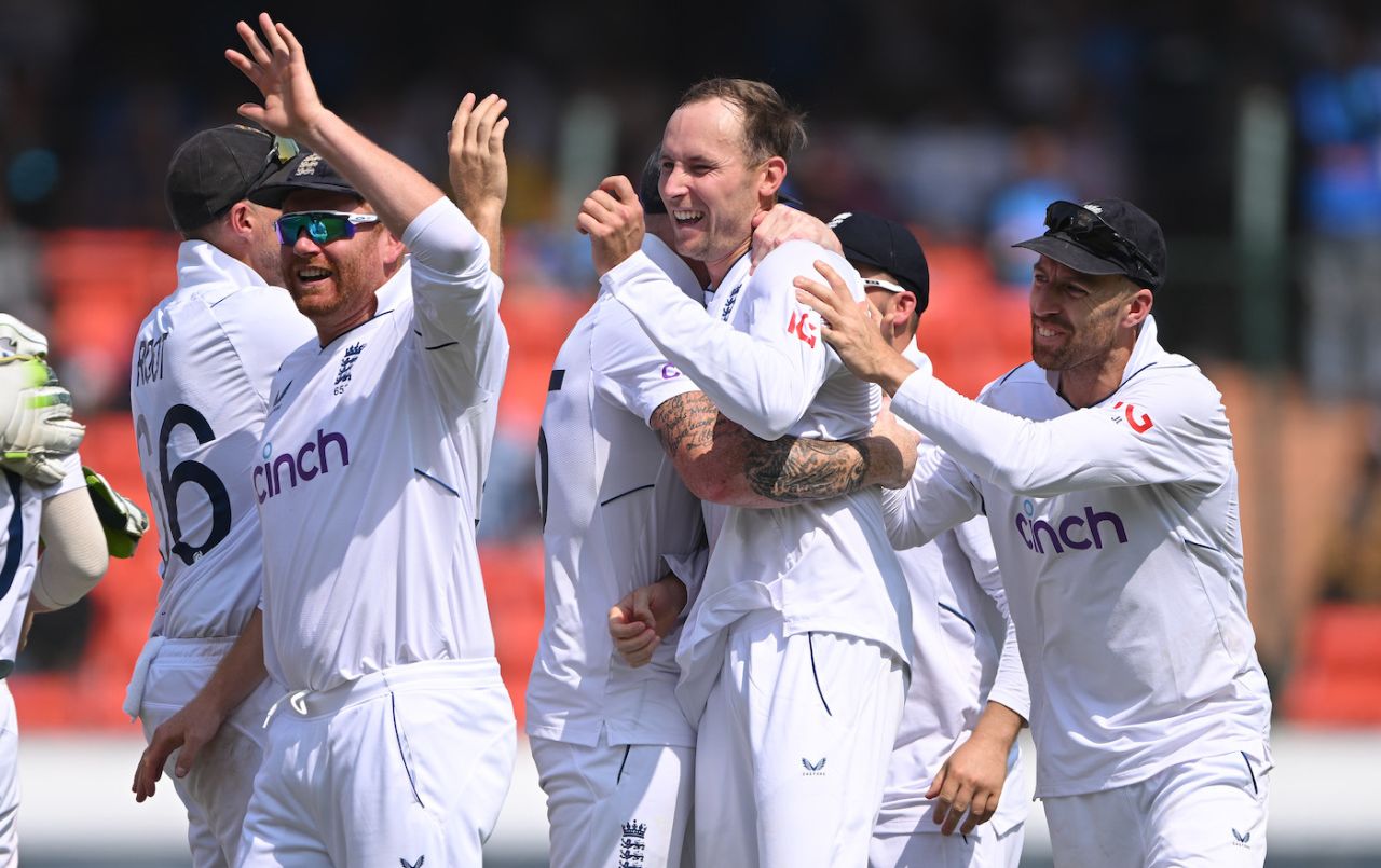 Tom Hartley was all smiles after removing India's top three, India vs England, 1st Test, Hyderabad, 4th day, January 28, 2024