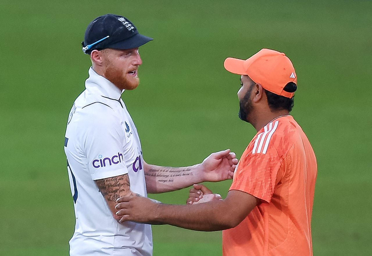 Ben Stokes and Rohit Sharma greet each other after the game, India vs England, 1st Test, Hyderabad, 4th day, January 28, 2024