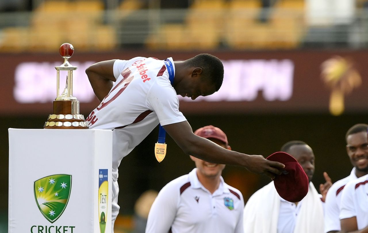 Player-of-the-Match Shamar Joseph takes a bow, Australia vs West Indies, 2nd Test, Brisbane, 4th day, January 28, 2024