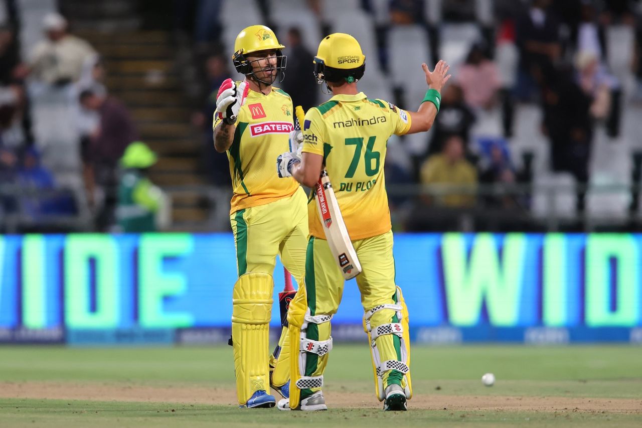 Openers Faf du Plessis and Leus du Plooy chased down 98 in six overs, MI Cape Town vs Joburg Super Kings, SA20, Cape Town, January 29, 2024