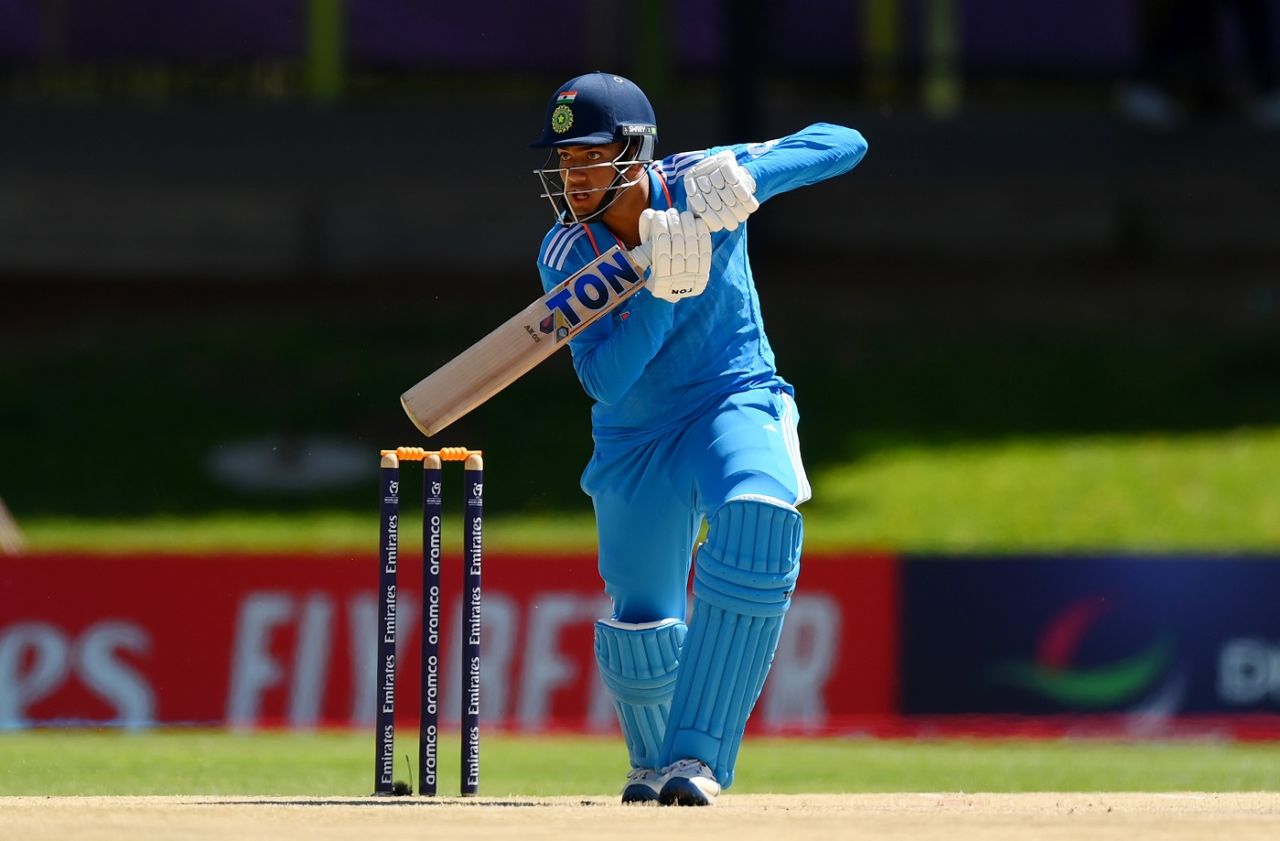 Arshin Kulkarni struck a crisp boundary but fell soon after, India vs New Zealand, U-19 World Cup, Bloemfontein, January 30, 2024
