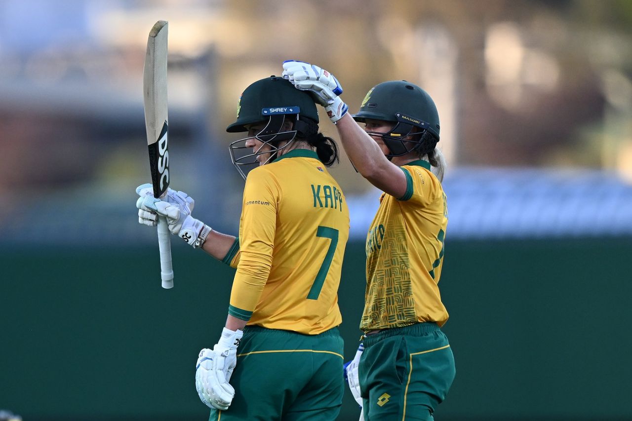 Marizanne Kapp celebrates her half-century in her 100th T20I outing, Australia vs South Africa, 3rd T20I, Hobart, January 30, 2024