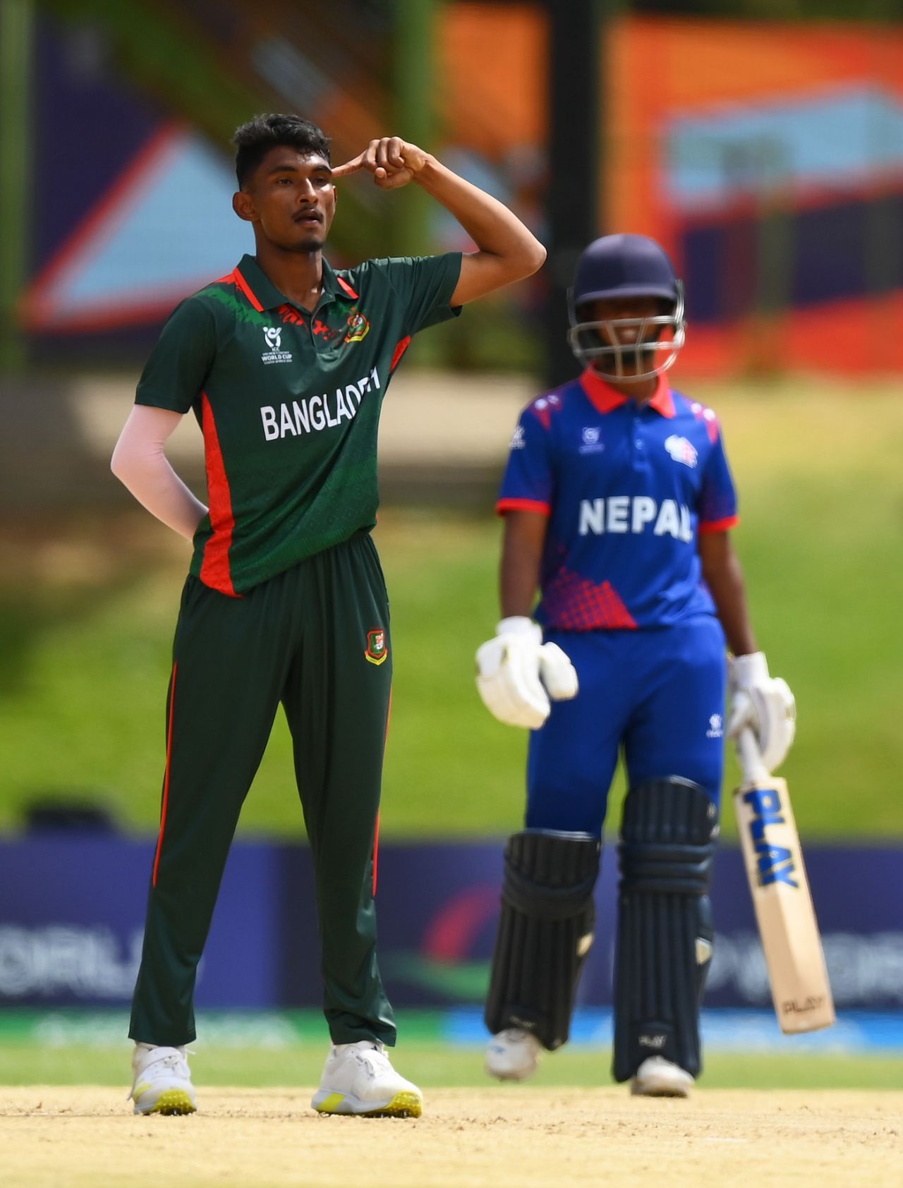 Maruf Mridha picked up the first wicket of the game, Bangladesh vs Nepal, Under-19 World Cup Super Six, Bloemfontein, January 31, 2024