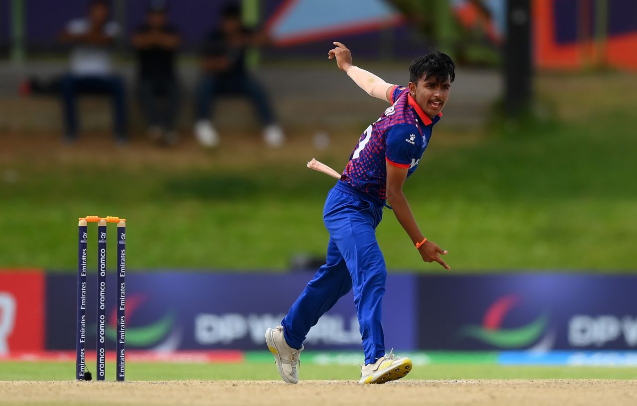 Subash Bhandari picked up 5 for 44, Bangladesh vs Nepal, Bloemfontein, Super Sixes, Under-19 Men's World Cup, January 31, 2024