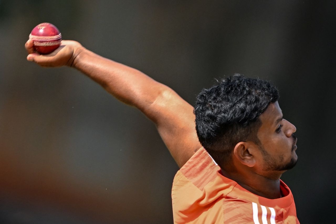 Saurabh Kumar bowls during India's practice session, Visakhapatnam, February 1, 2024