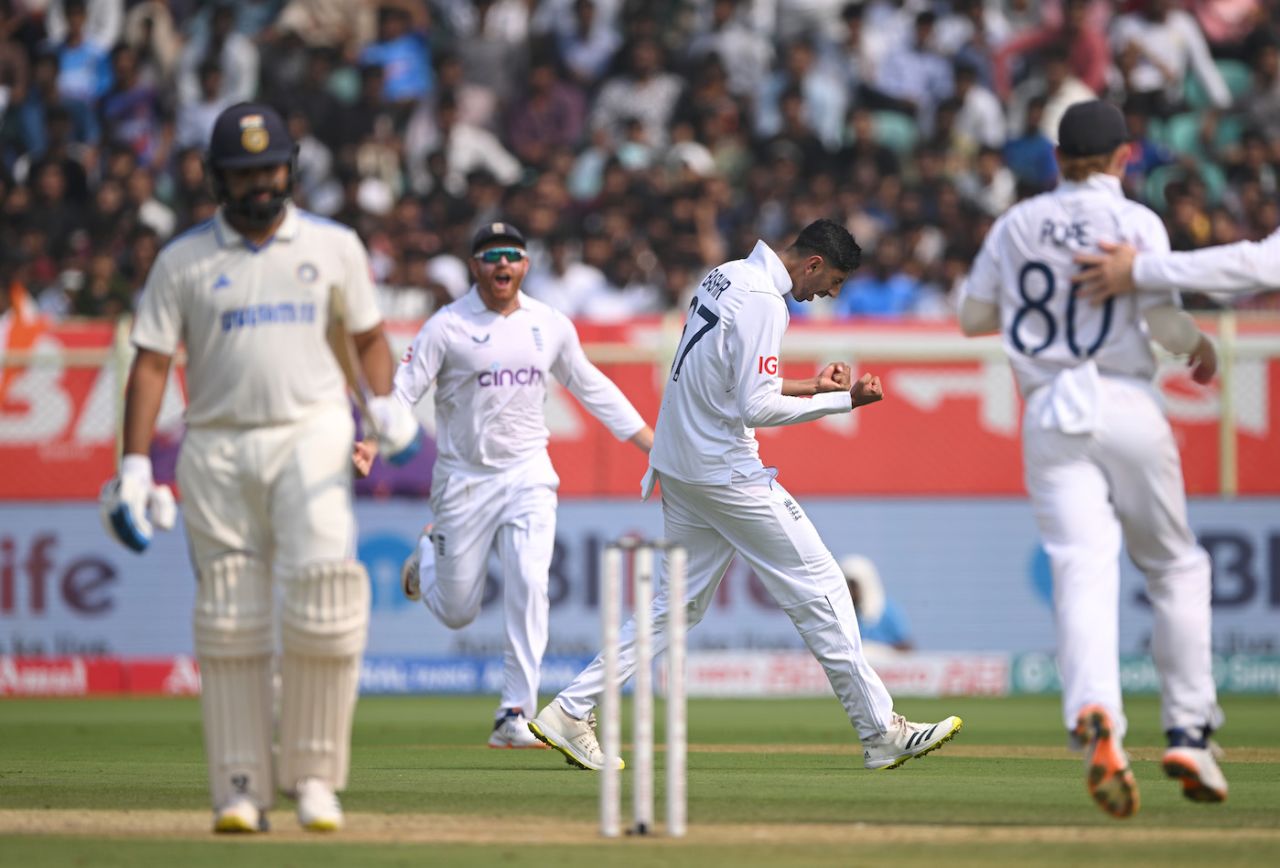 Shoaib Bashir's first Test wicket was Rohit Sharma, India vs England, 2nd Test, Visakhapatnam, 1st day, February 2, 2024