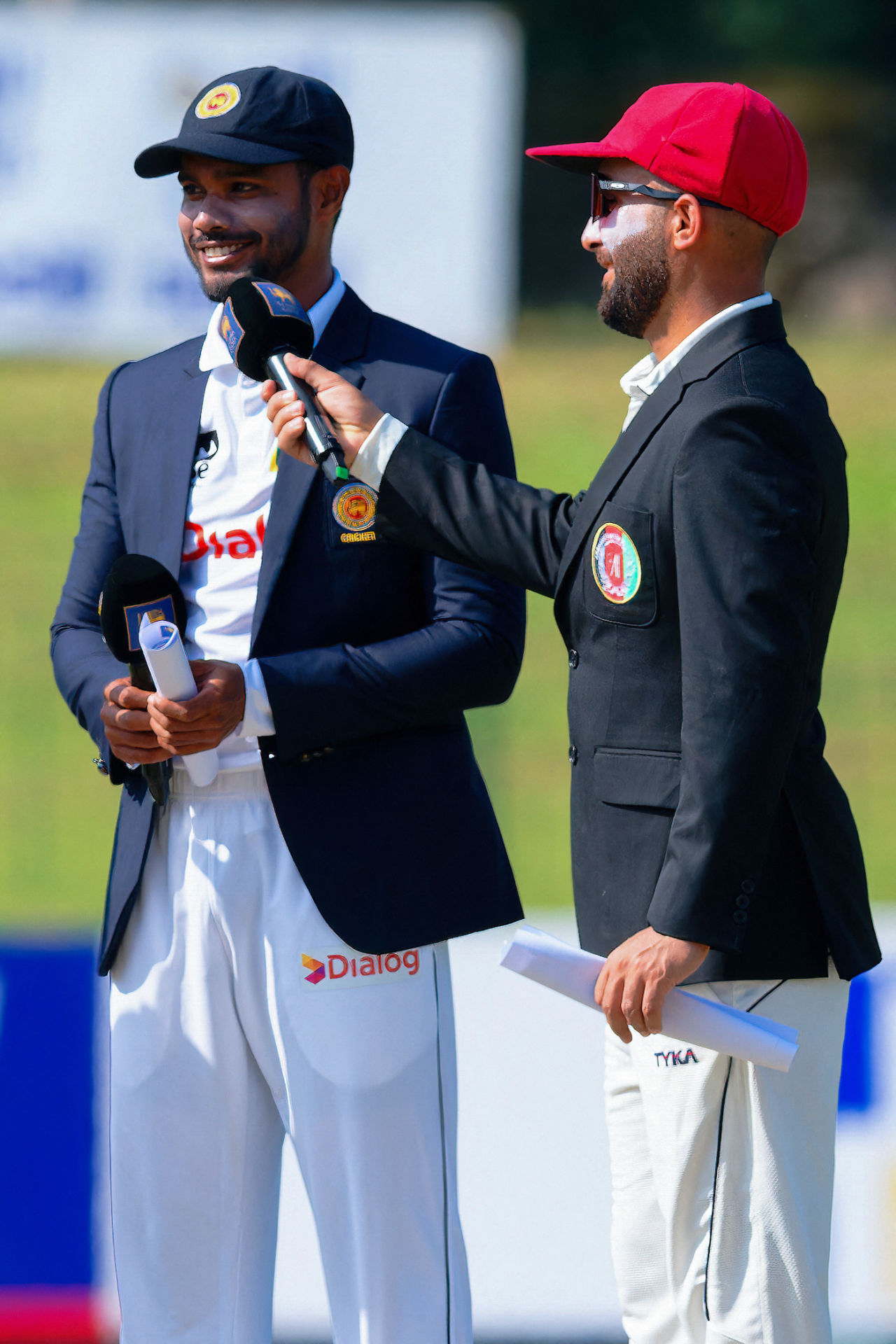 Dhananjaya de Silva and Hashmatullah Shahidi at the toss, Sri Lanka vs Afghanistan, Only Test, Colombo, 1st day, February 2, 2024
