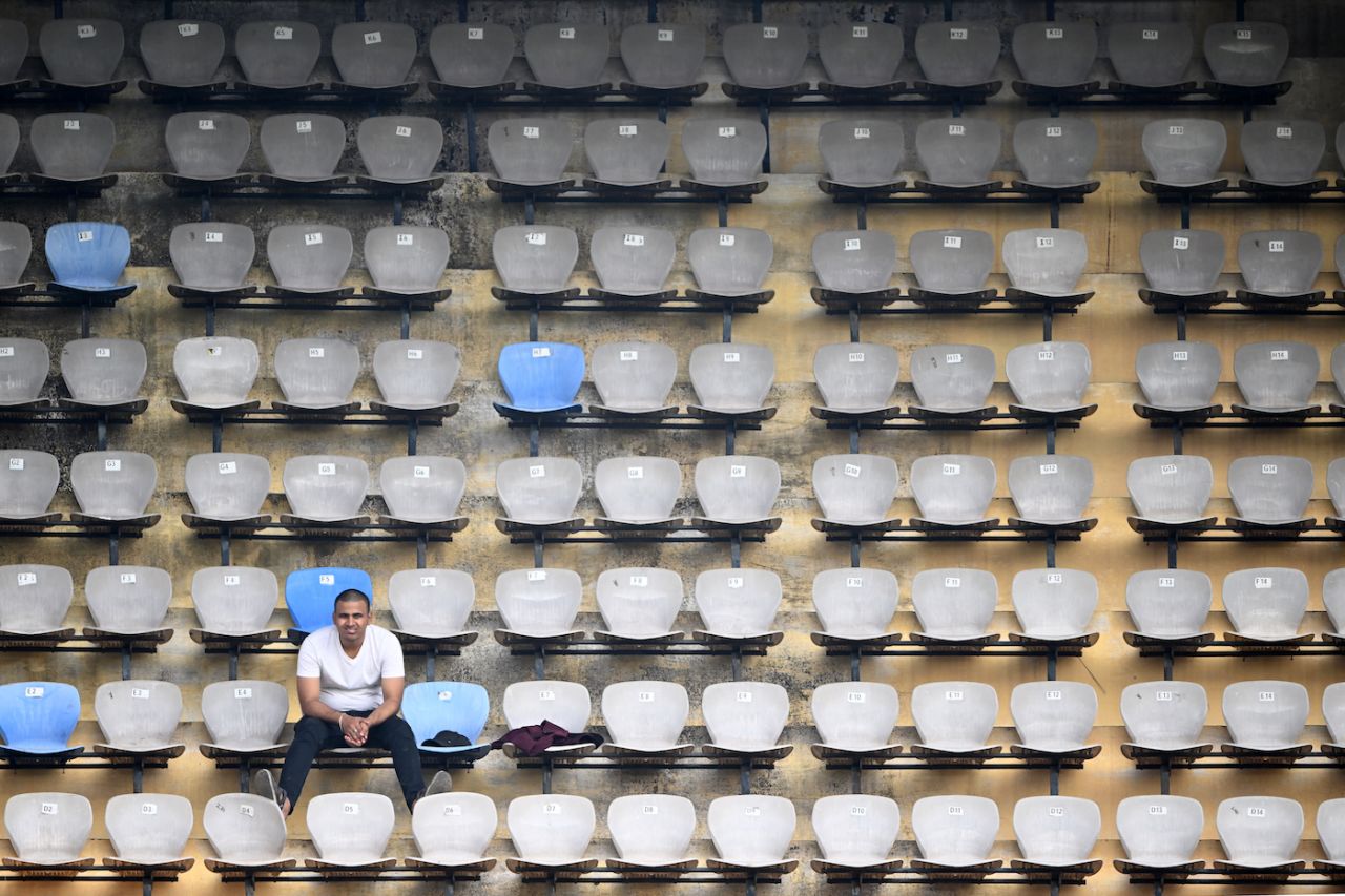 A fan sits alone in the stands during the first session, India vs England, 2nd Test, Visakhapatnam, 1st day, February 2, 2024