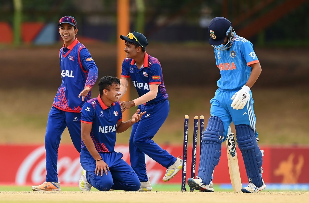 Aakash Chand whipped the bails off to run Priyanshu Moliya out, India vs Nepal, Bloemfontein, Under-19 Men's World Cup, February 2, 2024