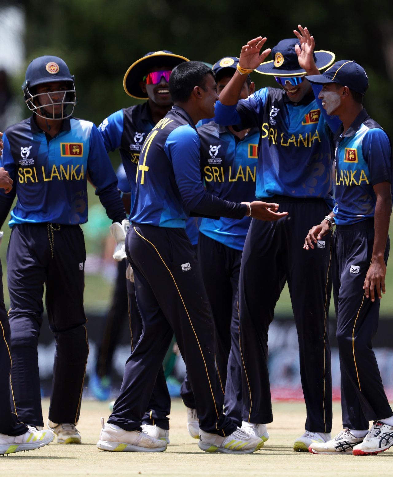 Supun Waduge celebrates a wicket with his team-mates, South Africa vs Sri Lanka, Under-19 World Cup Super Six, Potchefstroom, February 2, 2024