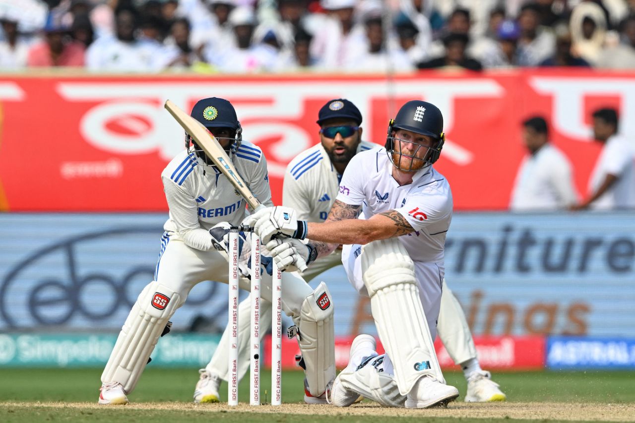 Ben Stokes smashed the last ball of the second session for four, India vs England, 2nd Test, Visakhapatnam, 2nd day, February 3, 2024