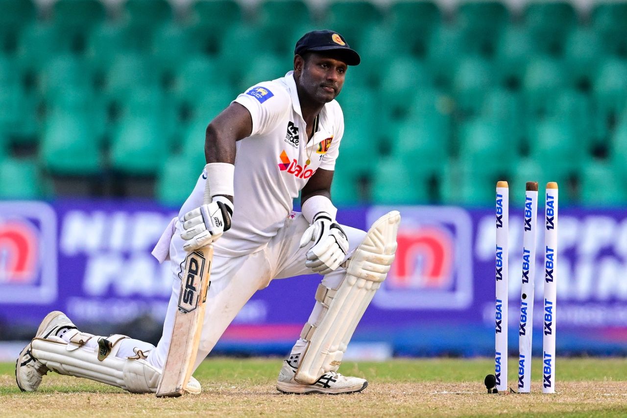 Angelo Mathews can't believe his luck after being out hit wicket, Sri Lanka vs Afghanistan, Only Test, Colombo, 2nd day, February 3, 2024