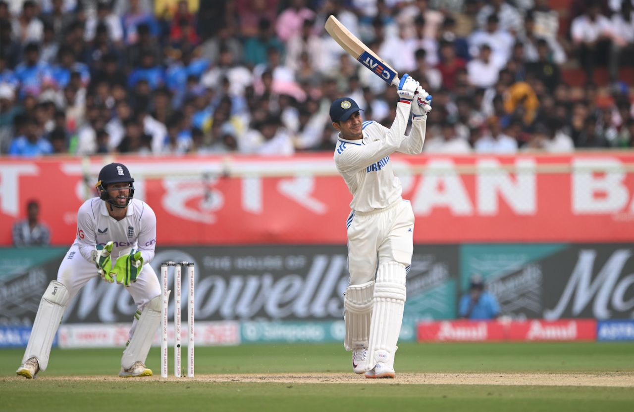 Shubman Gill goes straight down the ground for six, India vs England, 2nd Test, Visakhapatnam, 3rd day, February 4, 2024