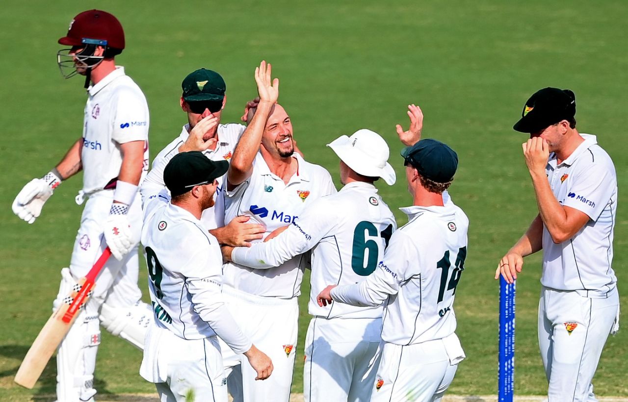 Gabe Bell took career-best figures, Queensland vs Tasmania, Sheffield Shield, Gabba, February 4, 2024