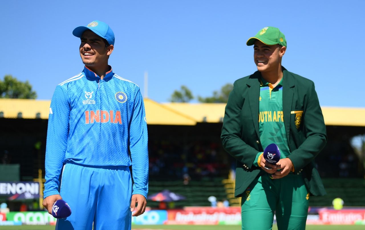 Uday Saharan and Juan James at the toss, South Africa vs India, Under-19 World Cup, 1st semi-final, Benoni, February 6, 2024
