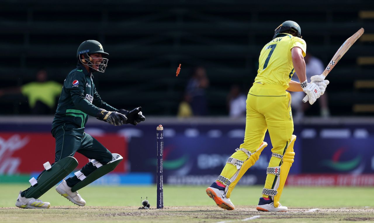 Harry Dixon loses his stumps, Australia vs Pakistan, Under-19 World Cup 2024, 2nd semi-final, Benoni, February 8, 2024