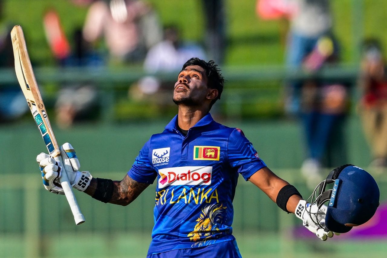 Pathum Nissanka celebrates his fourth ODI hundred, Sri Lanka vs Afghanistan, 1st men's ODI, Pallekele, February 9, 2024