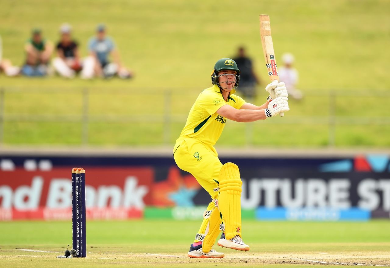 Harry Dixon plays a pickup shot for six, Australia vs India, final, Benoni, Under-19 World Cup, February 11, 2024