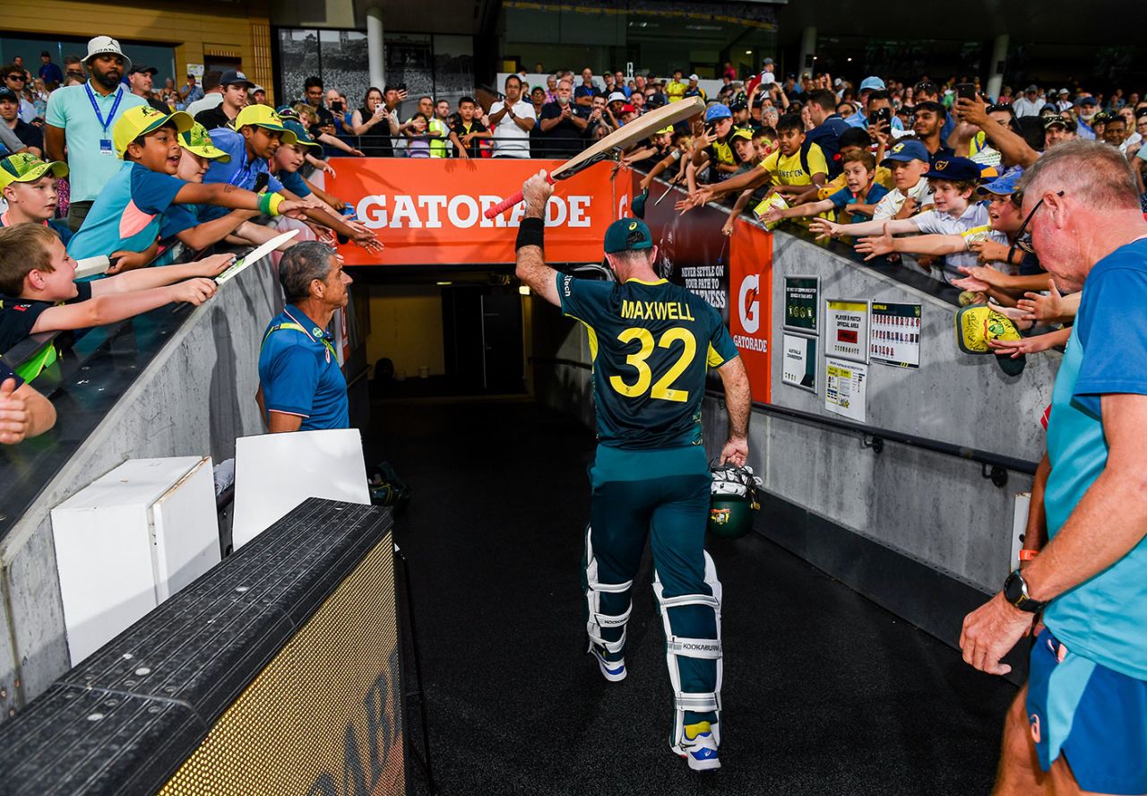 Glenn Maxwell walks down the tunnel after his unbeaten century, Australia vs West Indies, 2nd T20I, Adelaide, February 11, 2024