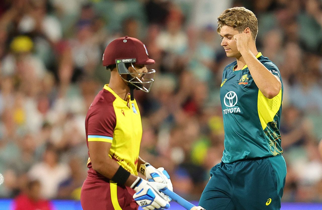 Spencer Johnson claimed Nicholas Pooran for his first international wicket at home, Australia vs West Indies, 2nd T20I, Adelaide, February 11, 2024