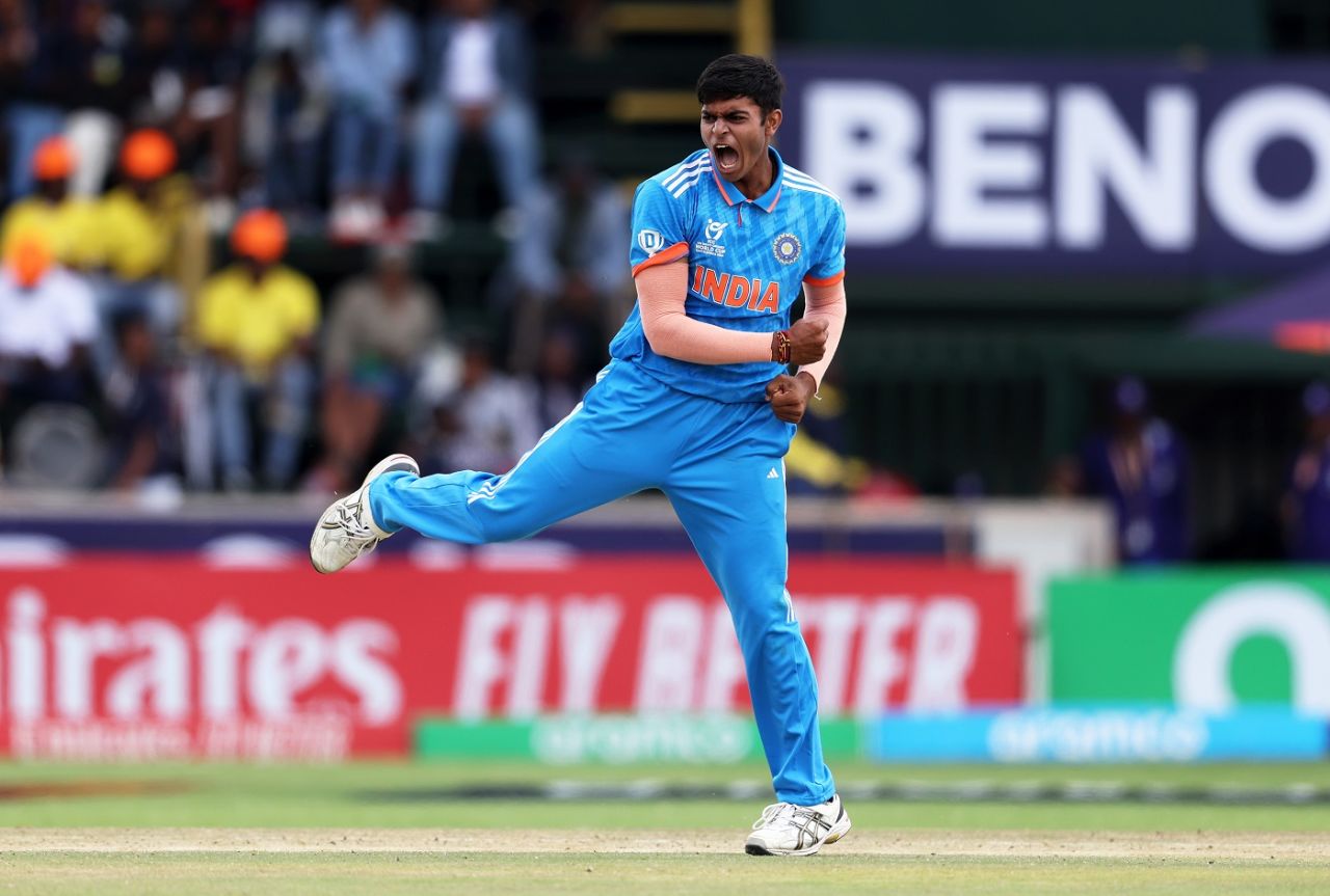 Raj Limbani struck a telling blow when he removed Ryan Hicks for 20, Australia vs India, final, Benoni, Under-19 World Cup, February 11, 2024