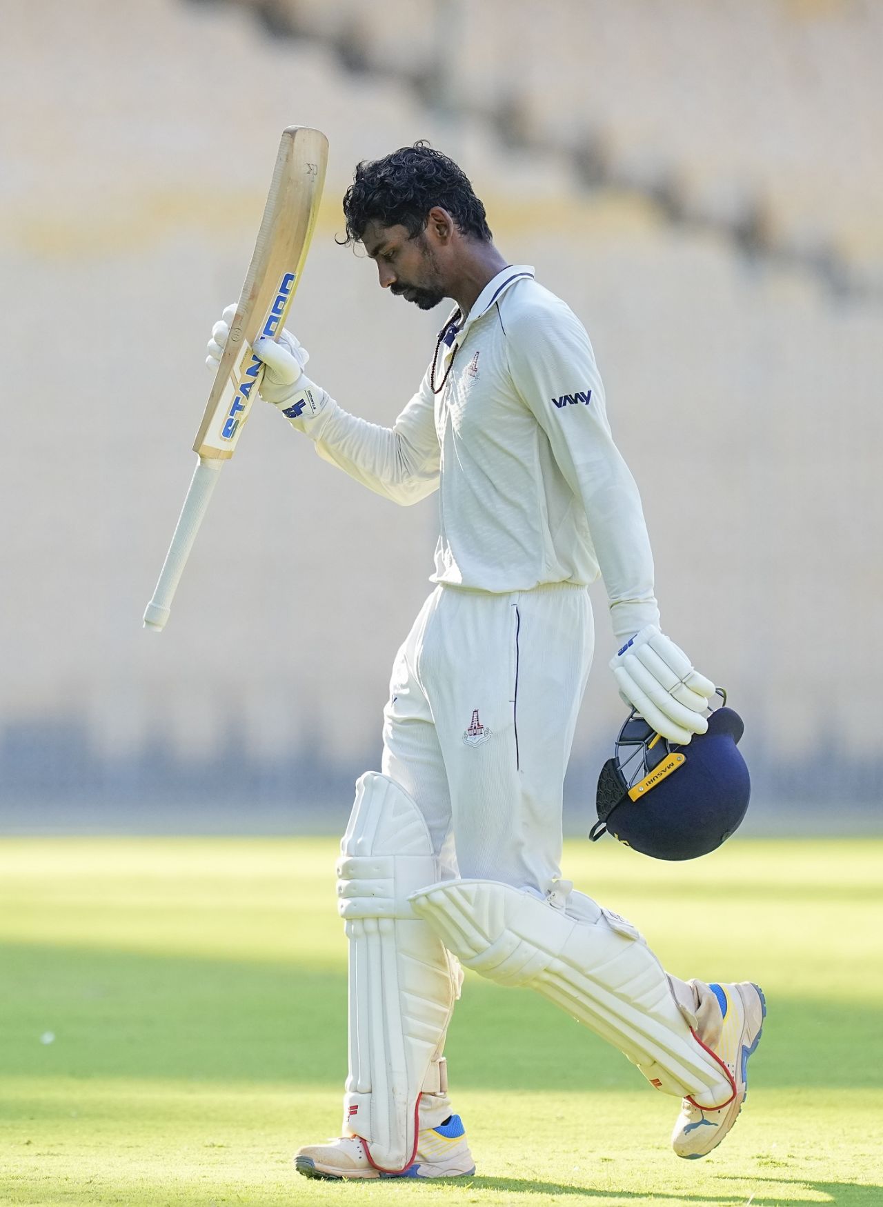 A dejected Baba Indrajith walks back after being run out for 98, Tamil Nadu vs Karnataka, Ranji Trophy 2023-24, day four, Chennai, February 12, 2024