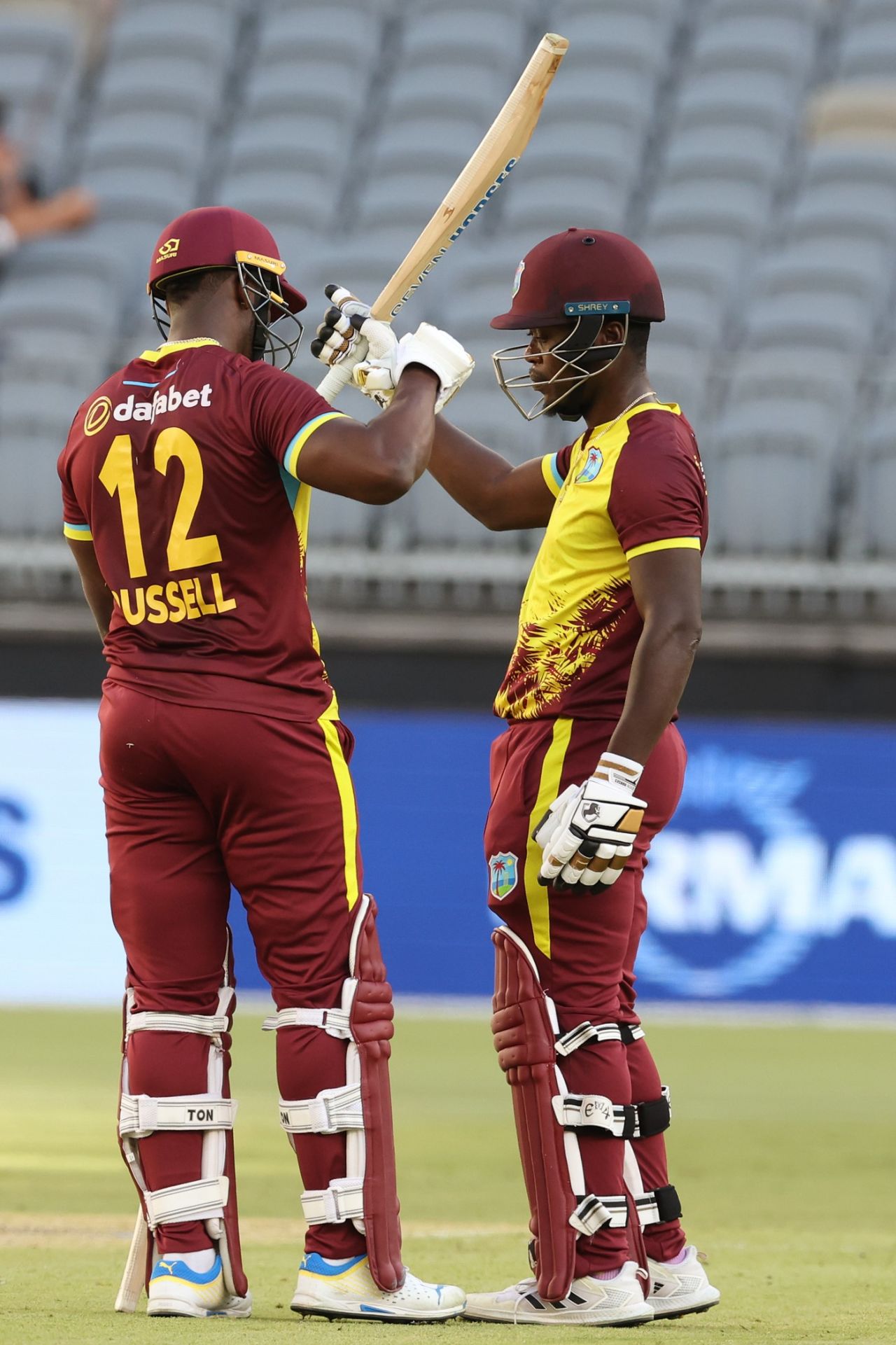 Sherfane Rutherford celebrates his maiden T20I half-century, Australia vs West Indies, 3rd T20I, Perth, February 13, 2024