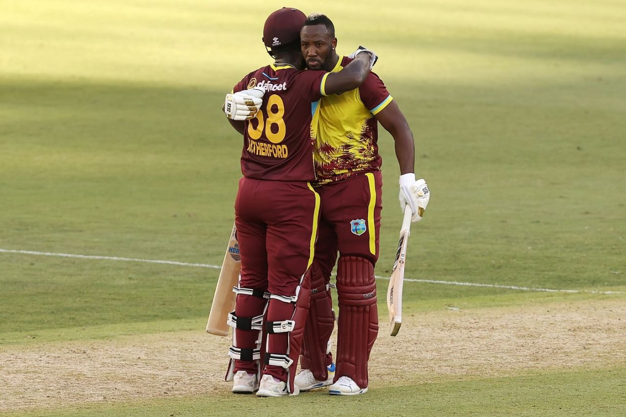 Andre Russell and Sherfane Rutherford shared a T20I record sixth-wicket stand of 139, Australia vs West Indies, 3rd T20I, Perth, February 13, 2024