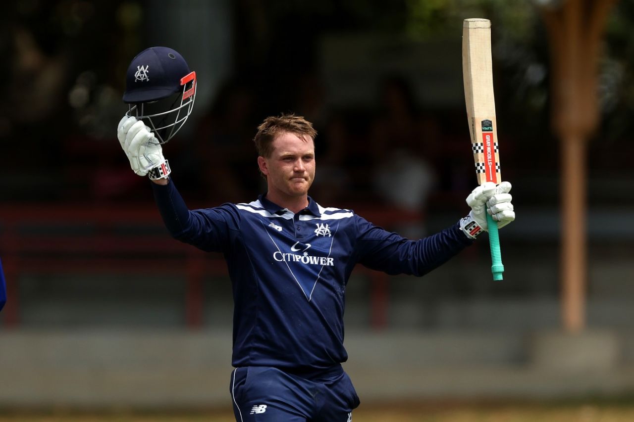 Tom Rogers celebrates his maiden List A century