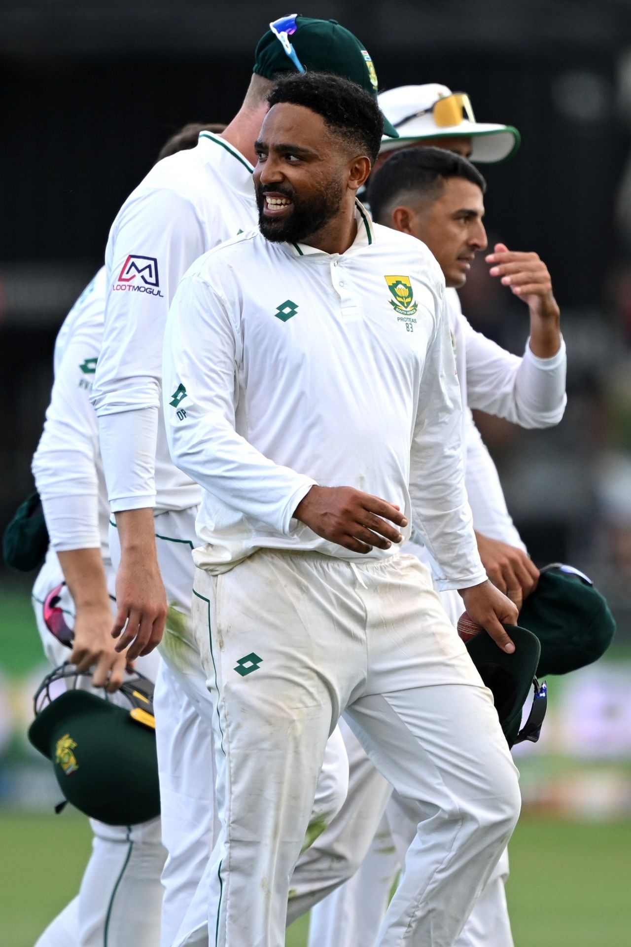 Dane Piedt celebrates his first five-for in nine years, New Zealand vs South Africa, 2nd Test, Hamilton, 2nd day, February 14, 2024
