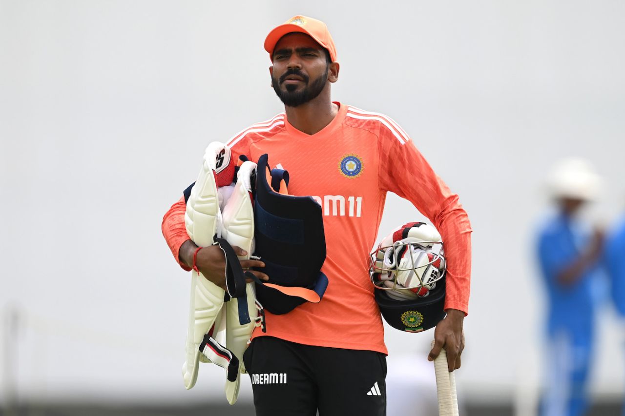 KS Bharat heads for a net session in Rajkot, February 13, 2024