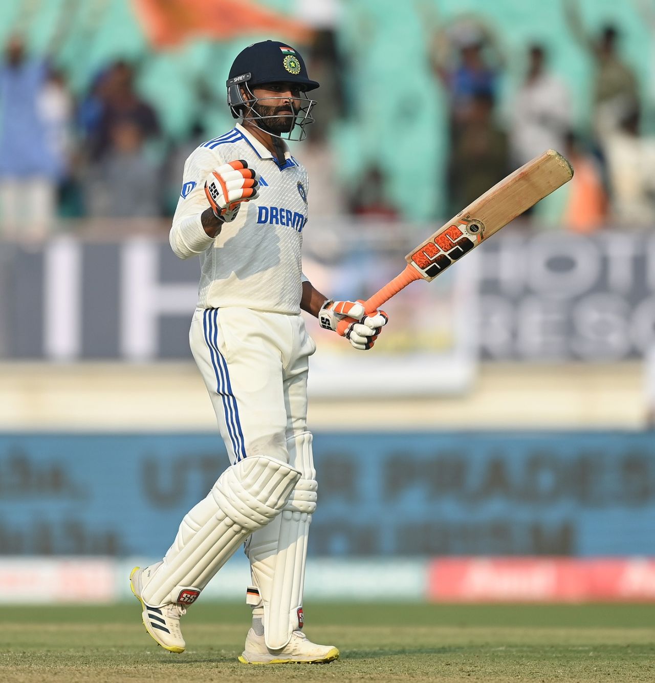Ravindra Jadeja brought up his ton, a ball after a mix-up with Sarfaraz Khan, India vs England, 3rd Test, Rajkot, 1st day, February 15, 2024