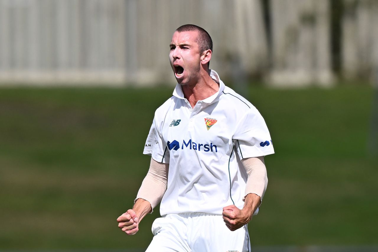 Kieran Elliott picked up Cameron Green as his first first-class wicket, Tasmania vs Western Australia, Sheffield Shield, Hobart, February 16, 2024