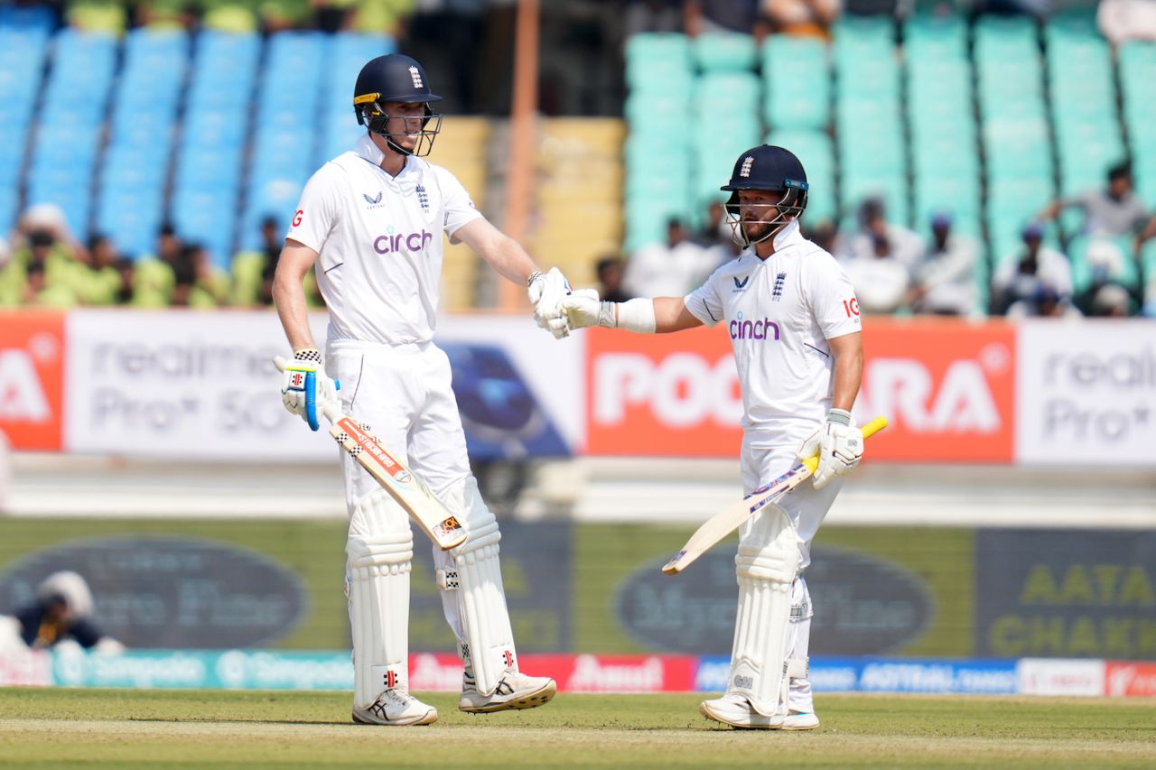 Zak Crawley and Ben Duckett put on fifty in quick time, India vs England, 3rd Test, Rajkot, 2nd day, February 16, 2024