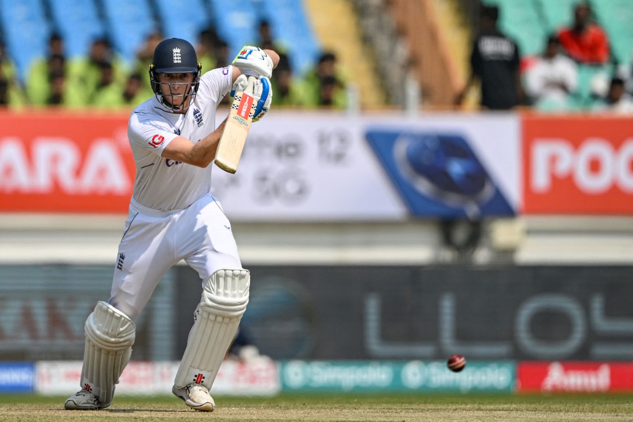 Zak Crawley drives down the ground, India vs England, 3rd Test, Rajkot, 2nd day, February 16, 2024