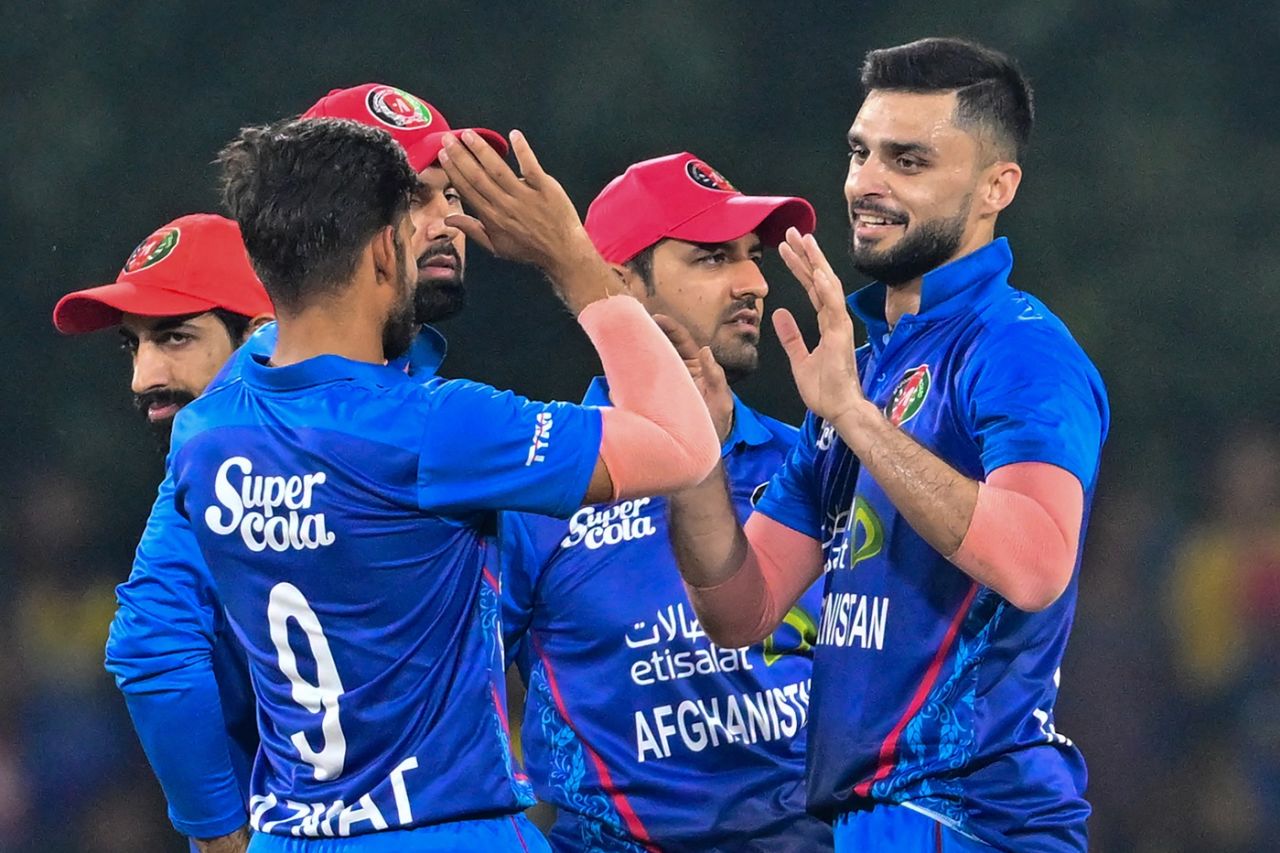 Naveen-ul-Haq celebrates a wicket, Sri Lanka vs Afghanistan, 1st T20I, Dambulla, February 17, 2024