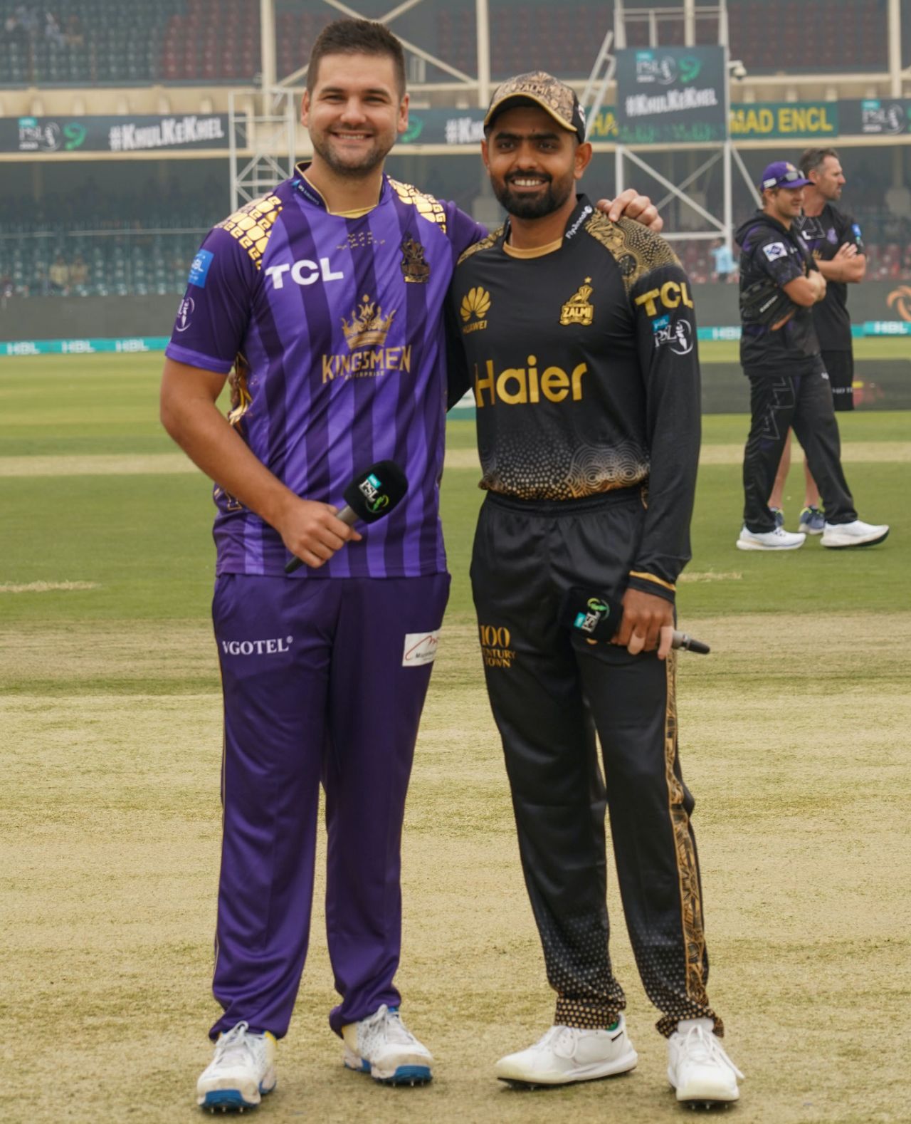 Rilee Rossouw and Babar Azam at the toss, Peshawar Zalmi vs Quetta Gladiators, PSL 2024, Lahore, February 18, 2024