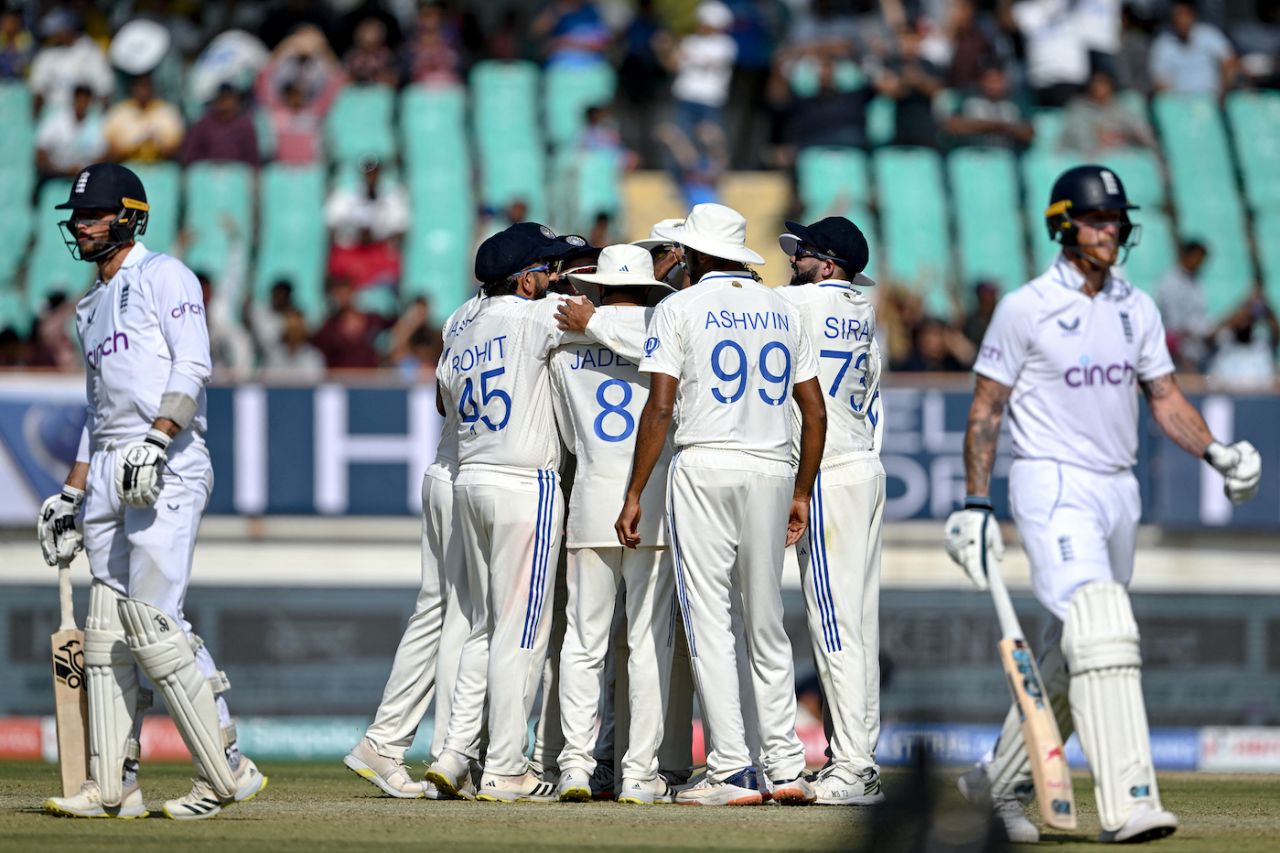 India celebrate the wicket of Ben Stokes, India vs England, 3rd Test, Rajkot, 4th day, February 18, 2024