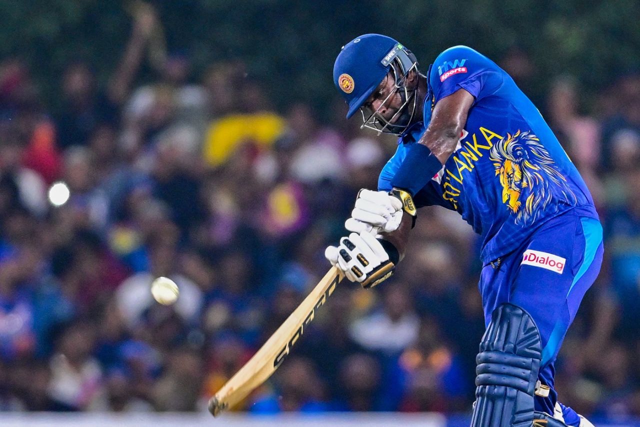 Angelo Mathews smashes an unbeaten 42 off 22, Sri Lanka vs Afghanistan, 2nd T20I, Dambulla, February 19, 2024