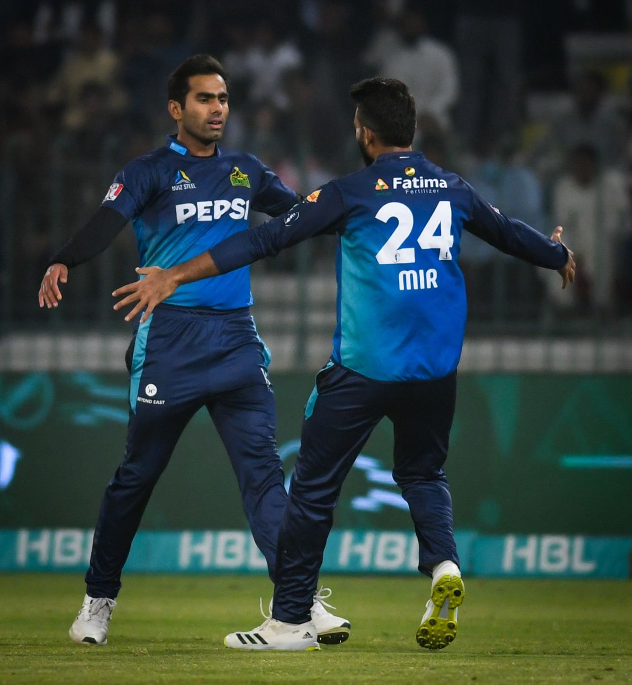 Mohammad Rizwan and Shaheen Shah Afridi at the toss, Multan Sultans vs Lahore Qalandars, Pakistan Super League, Multan, February 21, 2024