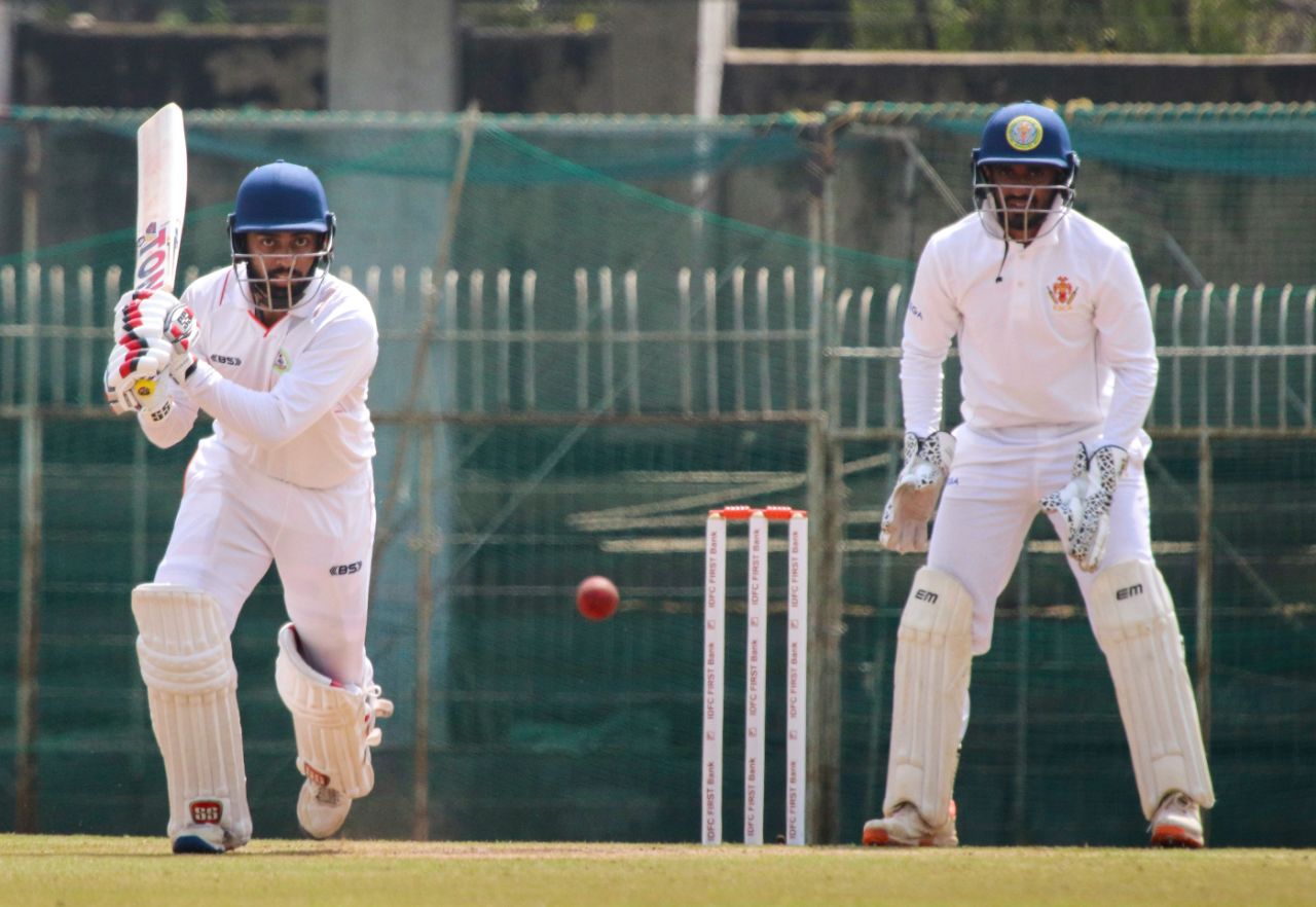 Vidarbha's Atharva Taide on his way to 109 in the Ranji Trophy quarter-final against Karnataka, Ranji Trophy 2023-24, Vidarbha vs Karnataka, quarter-final, 1st day, Nagpur, February 23, 2024