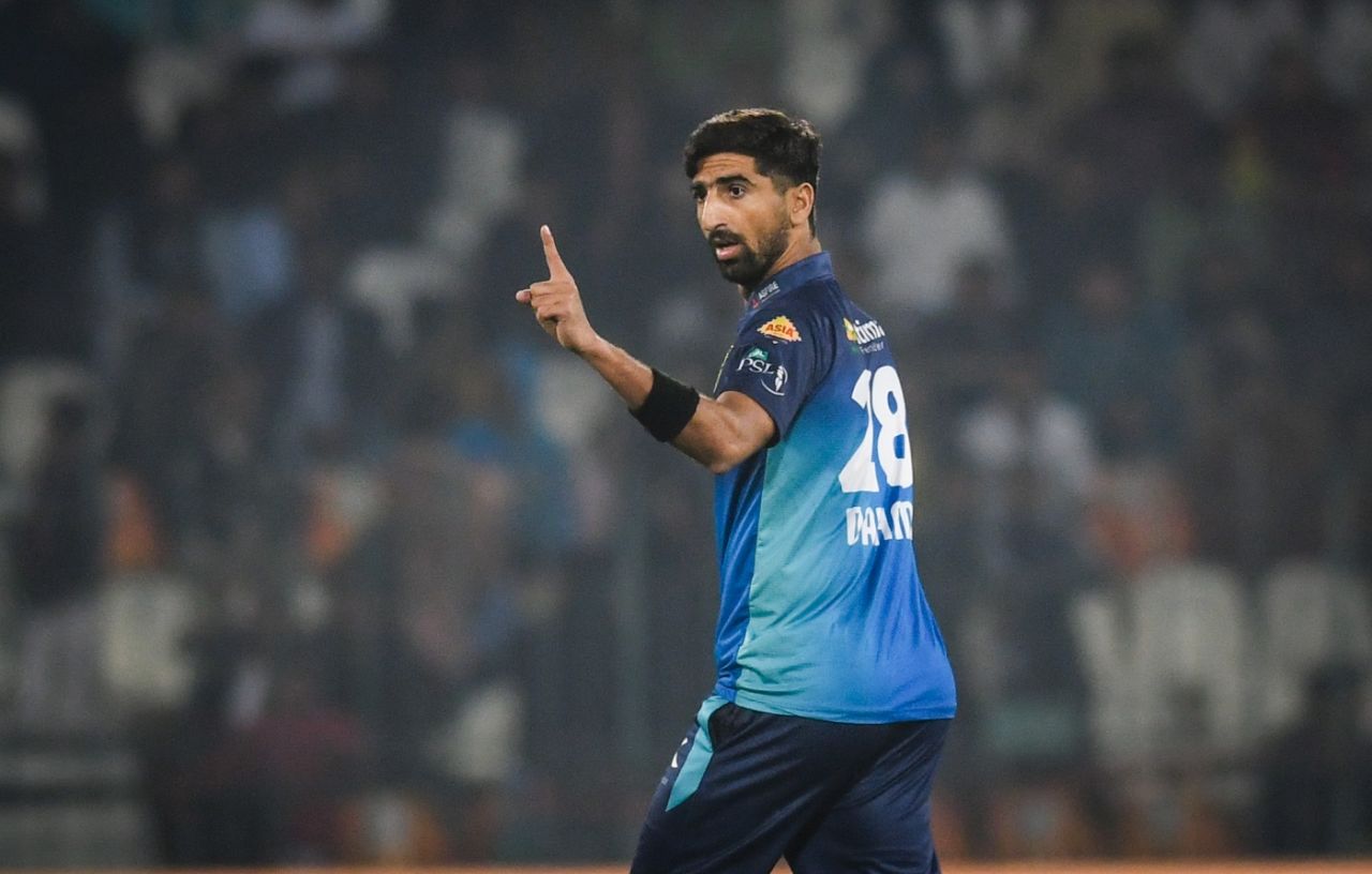 Shahnawaz Dahani celebrates dismissing Saim Ayub, Multan Sultans vs Peshawar Zalmi, Multan, PSL, February 23, 2024