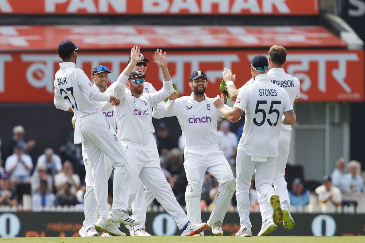 James Anderson and England celebrate the wicket of Rohit Sharma, India vs England, 4th Test, Ranchi, 1st day, February 24, 2024