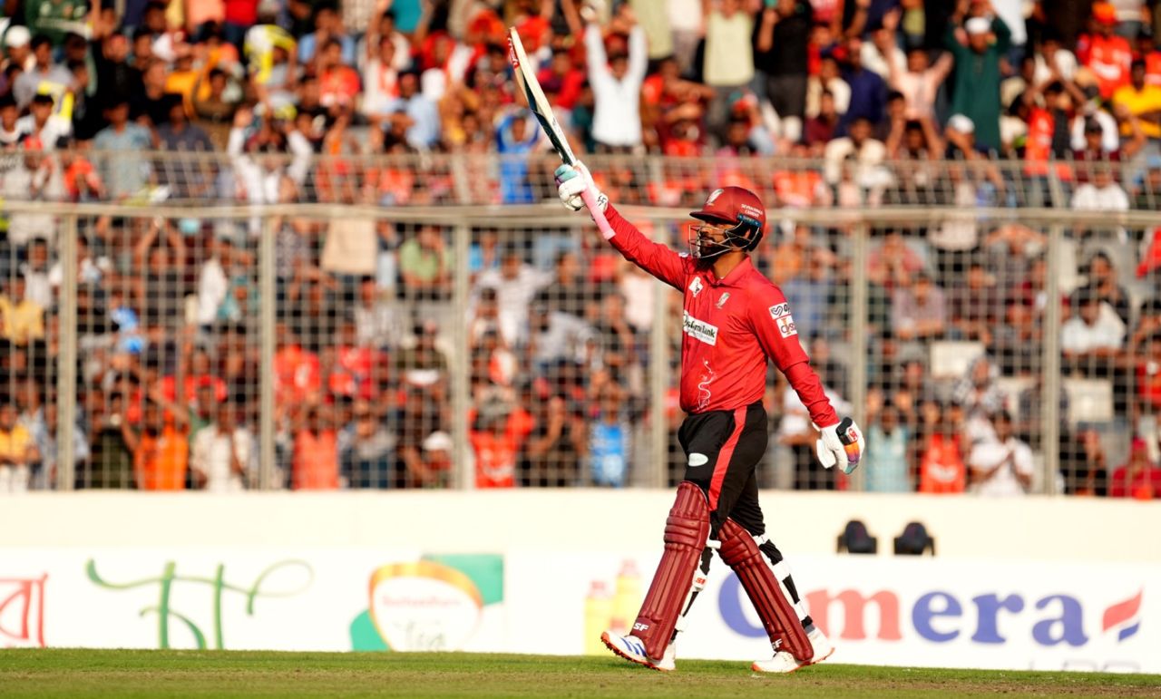 Tamim Iqbal celebrates his half-century, Chattogram Challengers vs Fortune Barishal, BPL 2024, February 26, 2024