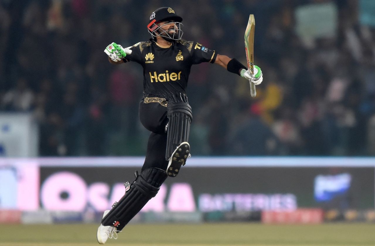 Babar Azam leaps for joy, Islamabad United vs Peshawar Zalmi, PSL 2024, Lahore, February 26, 2024