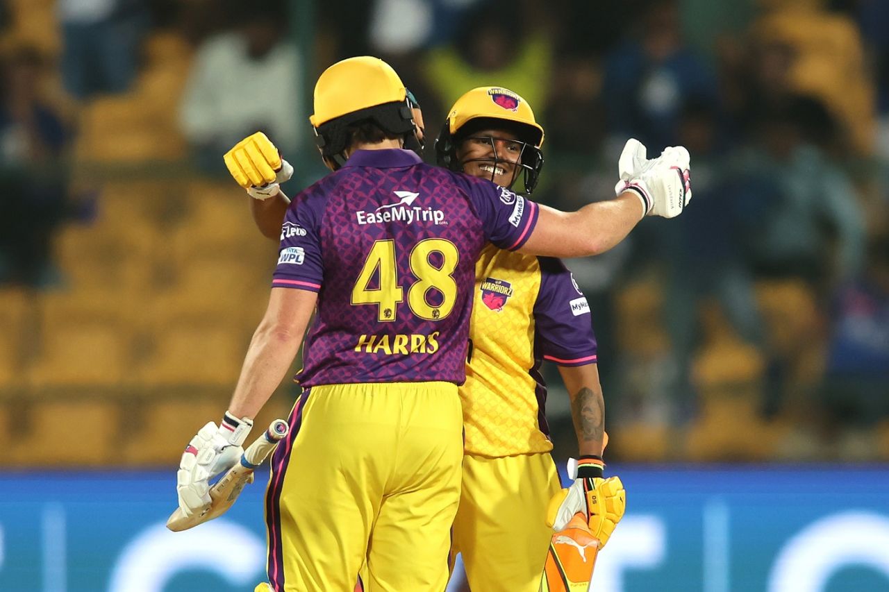 Grace Harris and Deepti Sharma put on 65 crucial runs in UP Warriorz's chase, Mumbai Indians vs UP Warriorz, WPL, Bengaluru, February 28, 2024