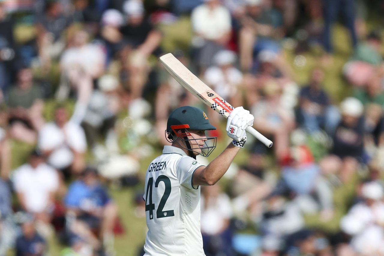 Cameron Green celebrates a hard-fought fifty, New Zealand vs Australia, 1st Test, Wellington, February 29, 2024