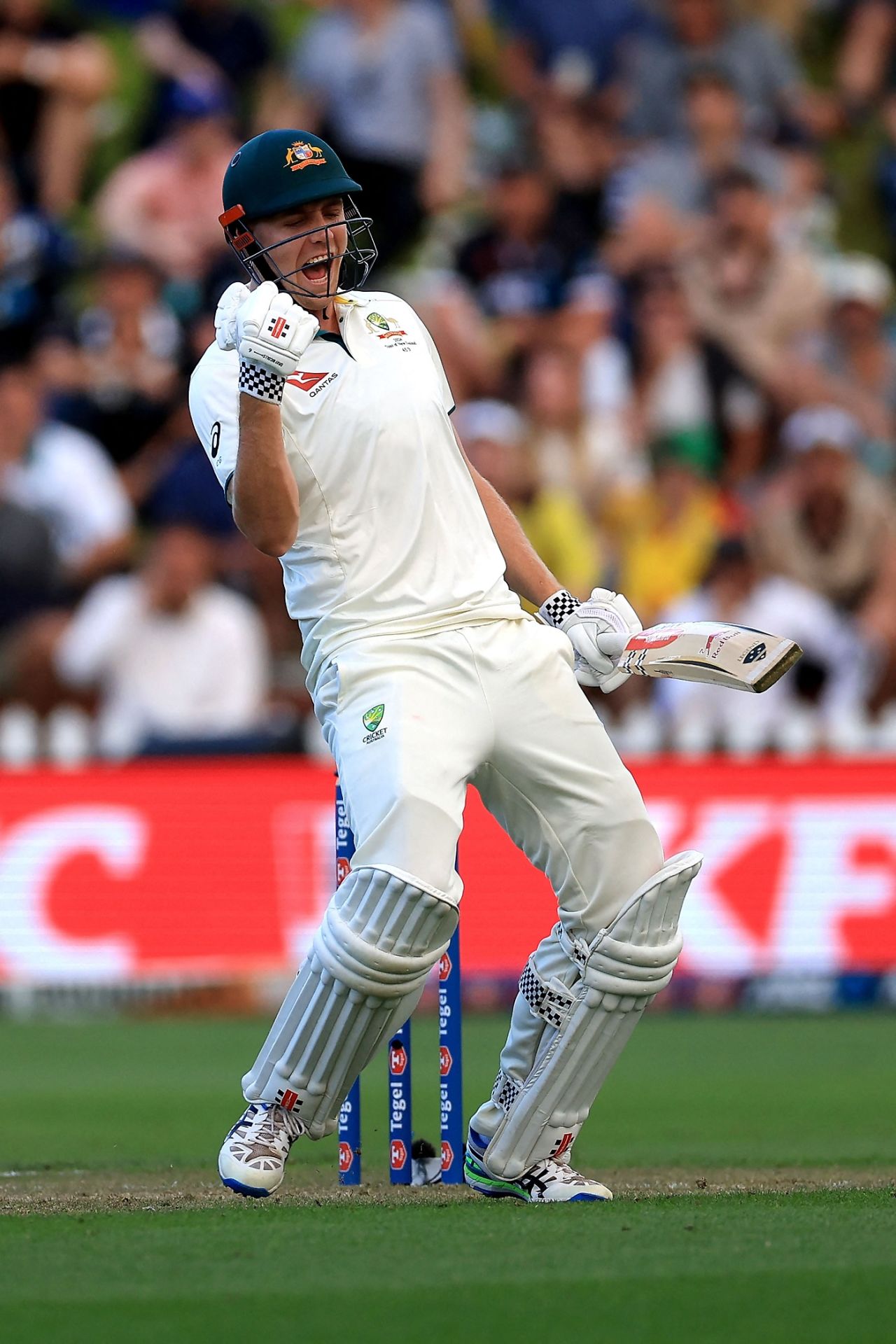 Cameron Green exults after bringing up his second Test century, New Zealand vs Australia, 1st Test, Wellington, February 29, 2024